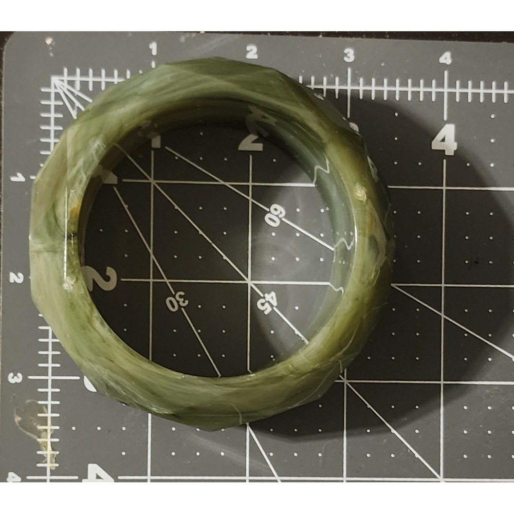 VTG Marbled Olive Green Faceted Chunky Bangle Bracelet 1in Wide Size 6 3/4" - Picture 6 of 8
